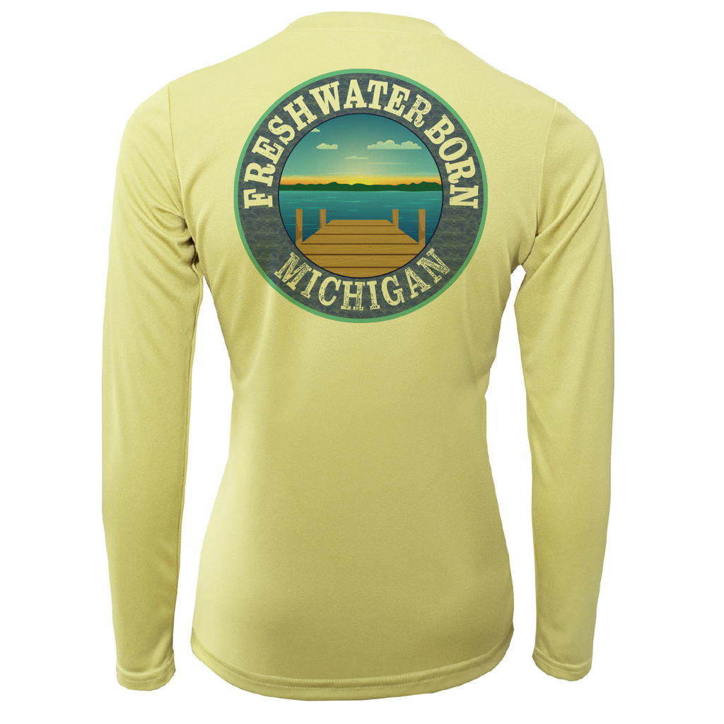 Michigan Freshwater Born Linear Logo Women's Long Sleeve UPF 50+ Dry-Fit Shirt