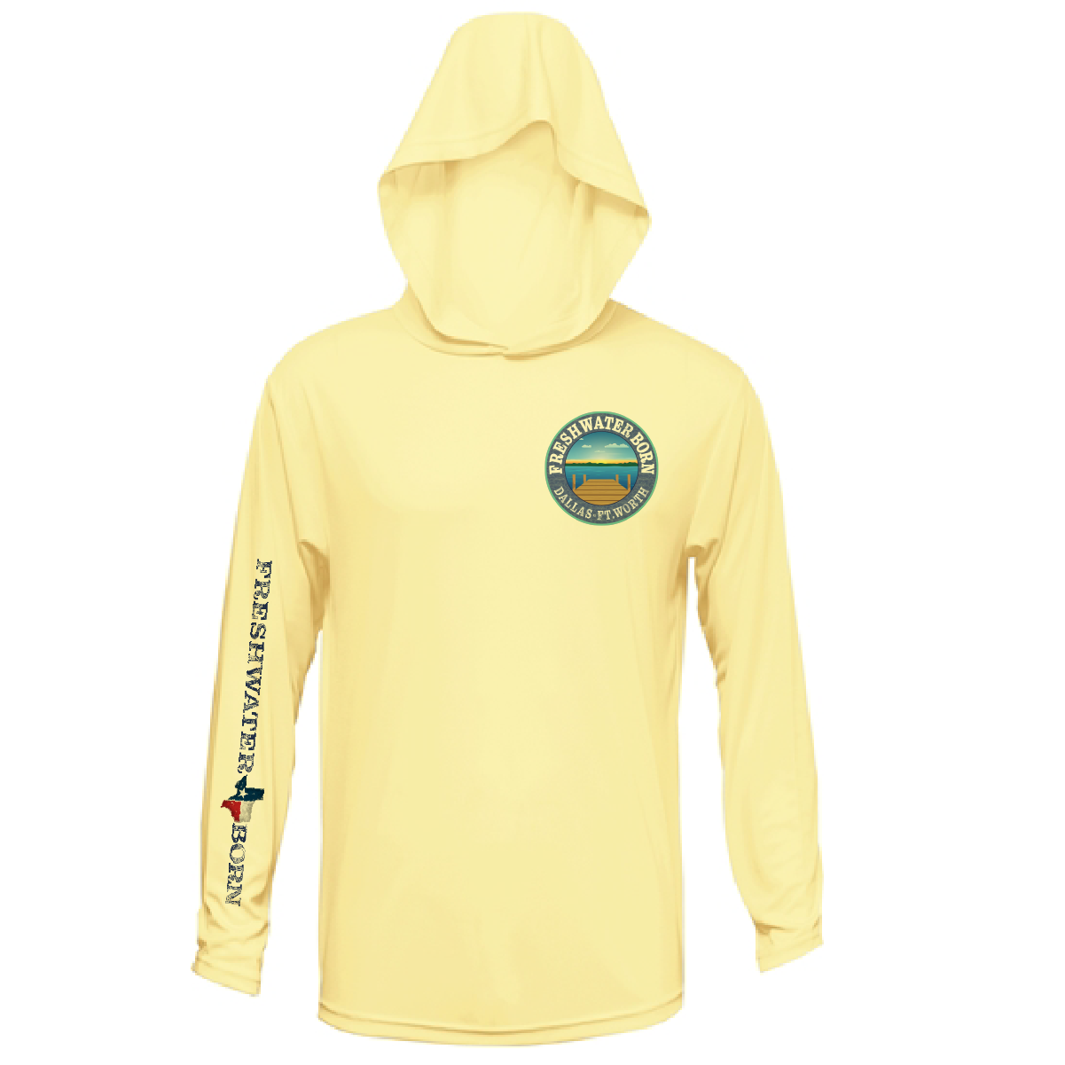 DFW State of Texas Freshwater Born Men's Long Sleeve UPF 50+ Dry-Fit Hoodie