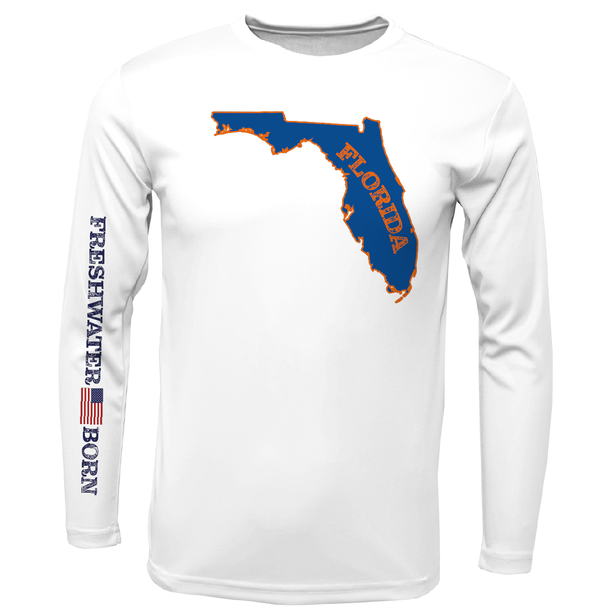 UF Orange and Blue Freshwater Born Boy's Long Sleeve UPF 50+ Dry-Fit Shirt