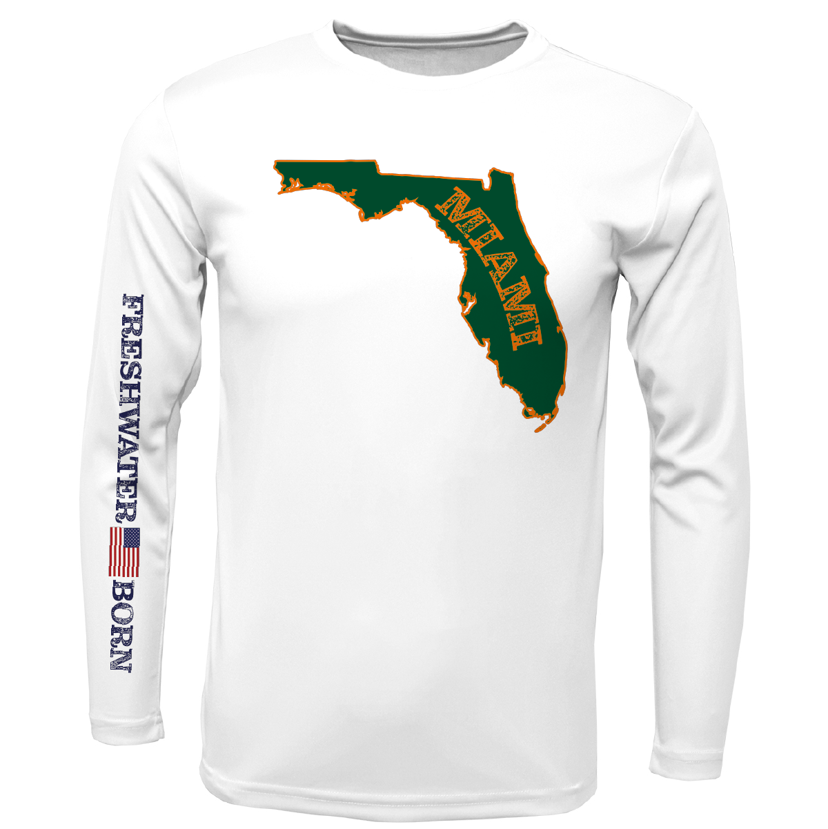 Miami Orange and Green Freshwater Born Men's Long Sleeve UPF 50+ Dry-Fit Shirt
