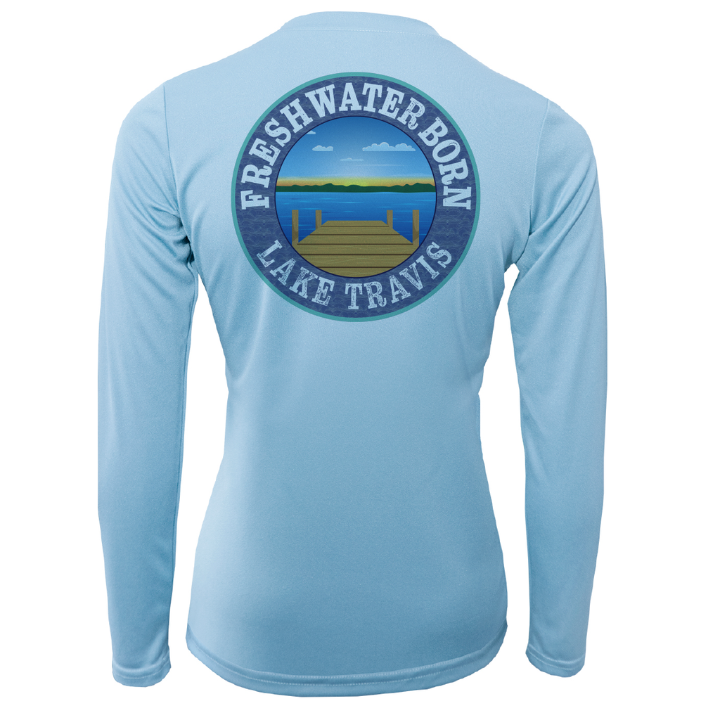 Lake Travis Freshwater Born Texas Flag Women's Long Sleeve UPF 50+ Dry-Fit Shirt