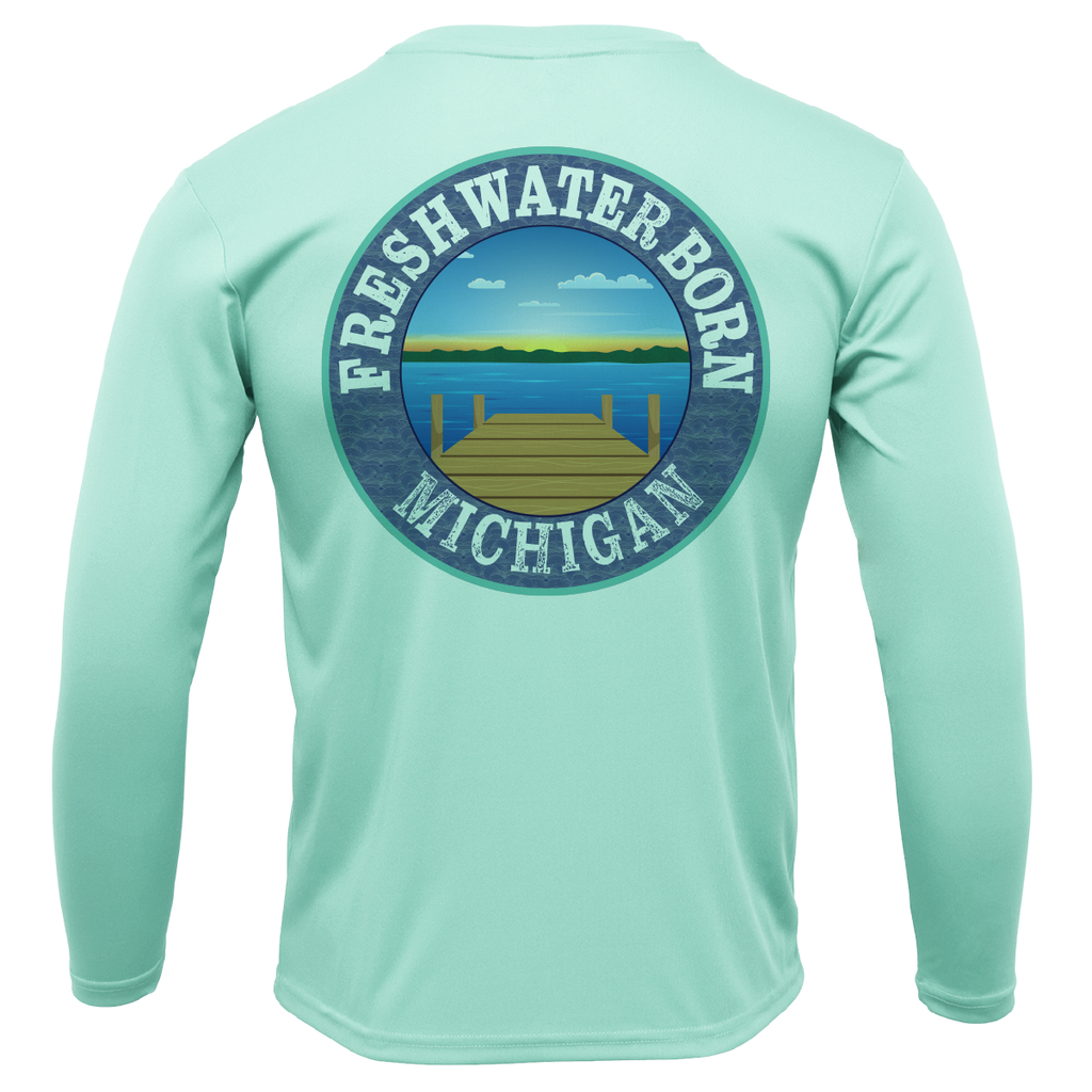 Michigan Freshwater Born Linear Logo Men's Long Sleeve UPF 50+ Dry-Fit Shirt