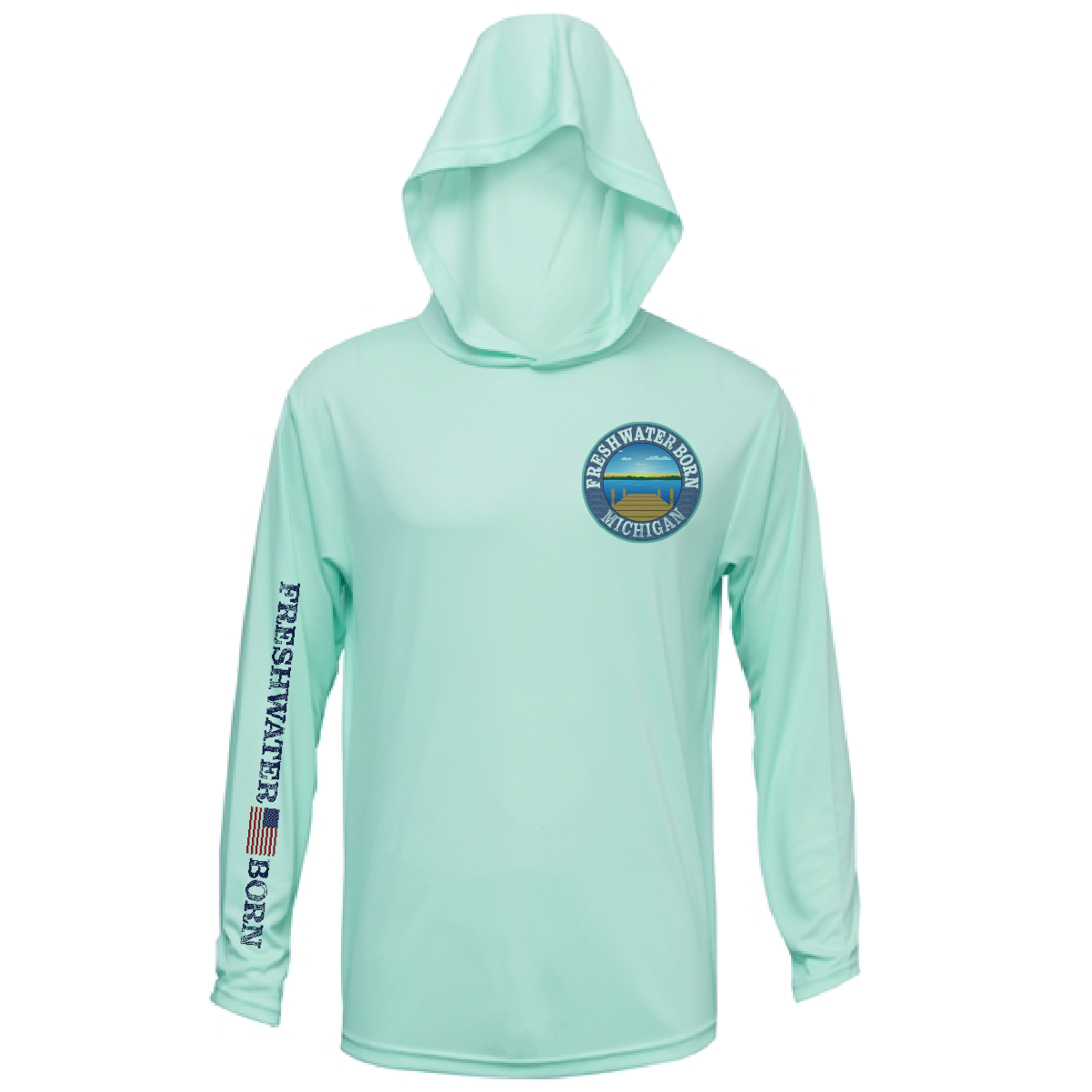 Michigan Freshwater Born Smallmouth Bass Men's Long Sleeve UPF 50+ Dry-Fit Hoodie