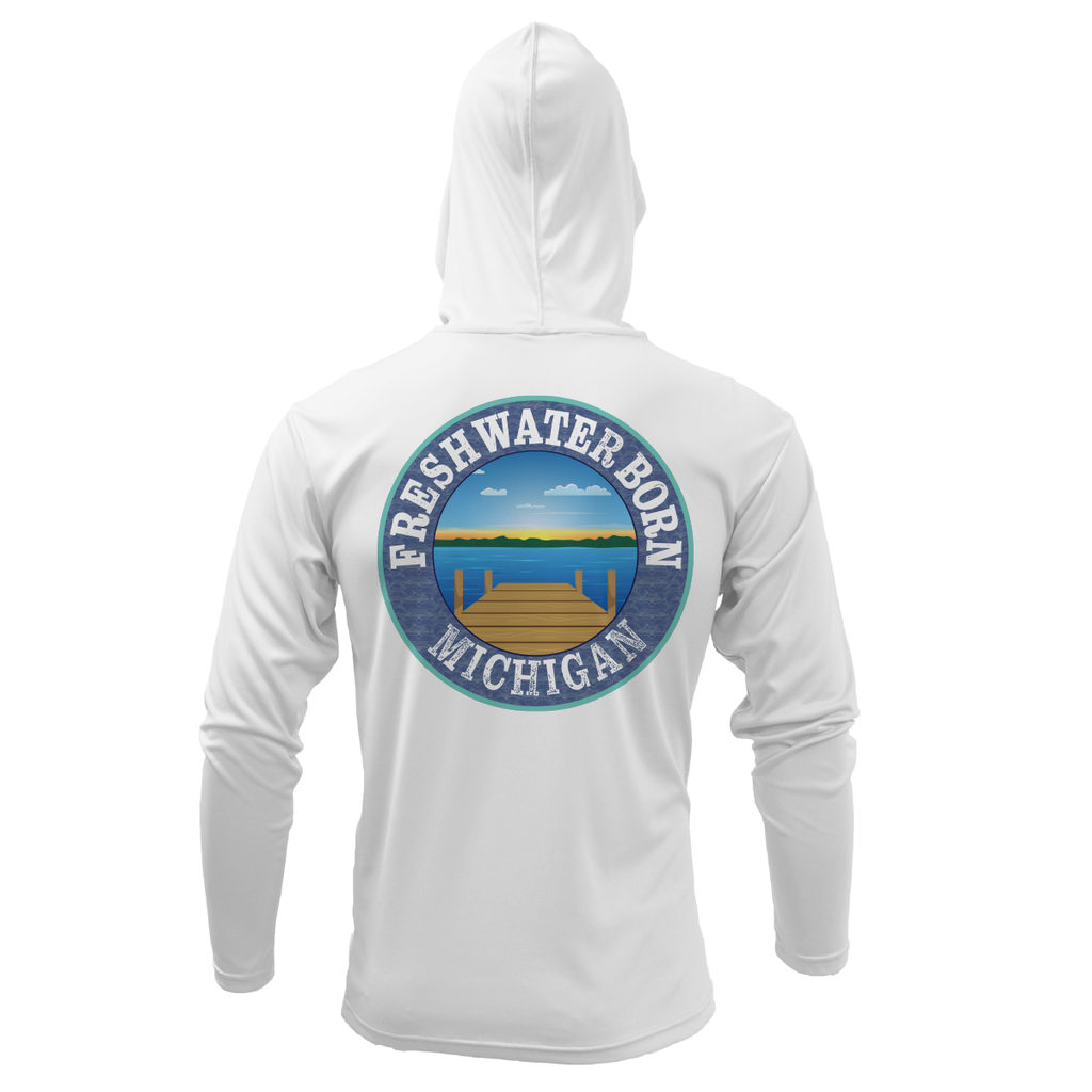Michigan Freshwater Born Women's Linear Logo Long Sleeve UPF 50+ Dry-Fit Hoodie