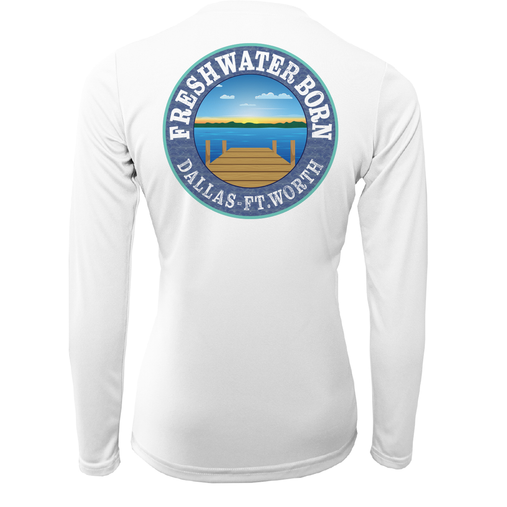 DFW, TX Flag Freshwater Born Women's Long Sleeve UPF 50+ Dry-Fit Shirt