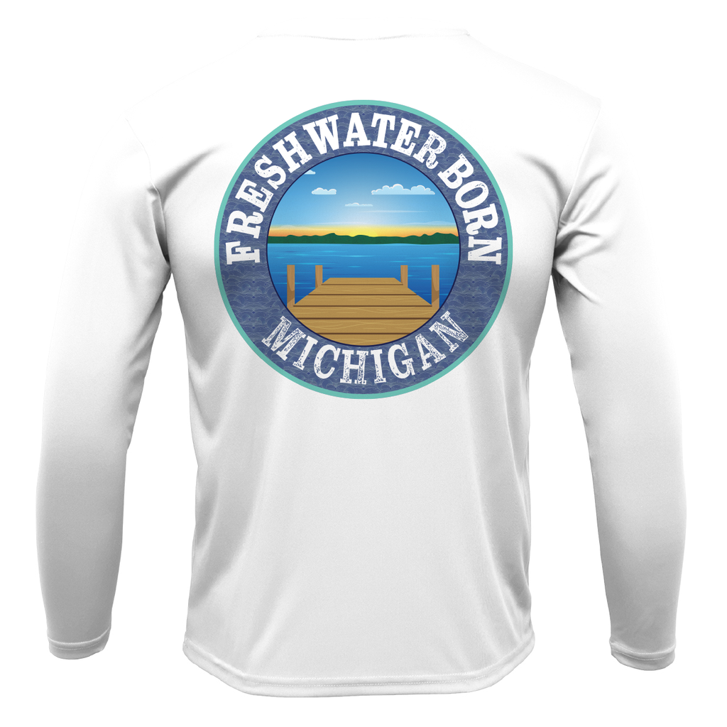 Michigan Freshwater Born Linear Logo Men's Long Sleeve UPF 50+ Dry-Fit Shirt