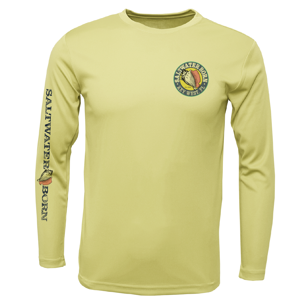 Key West, FL Saltwater Born Circle Logo Boy's Long Sleeve UPF 50+ Dry-Fit Shirt