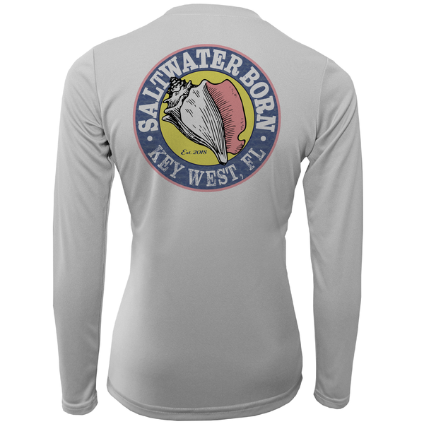 Key West, FL Saltwater Born Linear Logo Girl's Long Sleeve UPF 50+ Dry-Fit Shirt