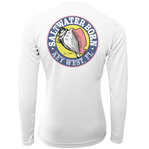 Key West, FL Saltwater Born Linear Logo Girl's Long Sleeve UPF 50+ Dry-Fit Shirt